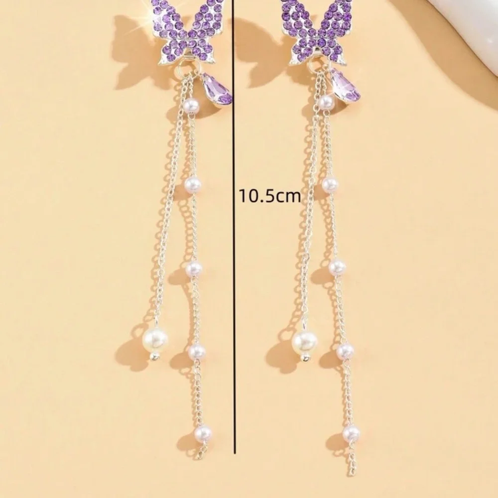 Purple Butterfly Drop Dangle Earrings, Butterfly Earrings